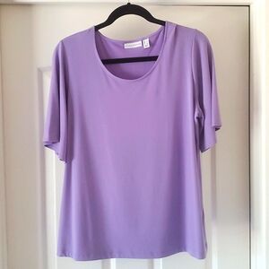 Susan Graver Liquid Knit Top, Scoop Neck, short-sleeved, lavender, L